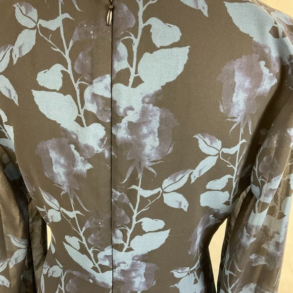 Hutch Dress 6 Blue Black Leaf Print Long Semi-Sheer Sleeve Drape Detail - Picture 12 of 13